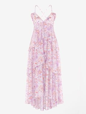 For Love and Lemons Vintage Blossom Chiffon Ruffled Maxi Dress Purple Large NWT